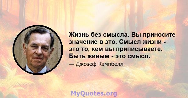 Жизнь без смысла. Вы приносите значение в это. Смысл жизни - это то, кем вы приписываете. Быть живым - это смысл.