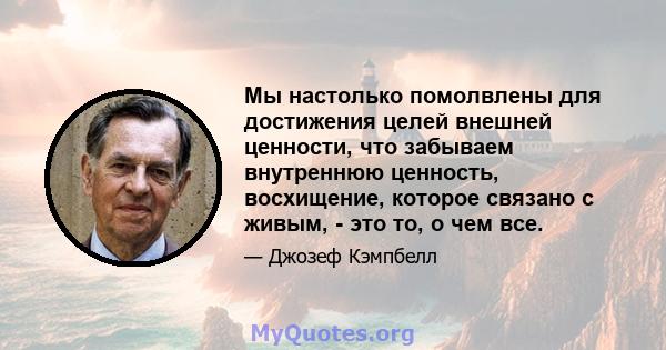 Мы настолько помолвлены для достижения целей внешней ценности, что забываем внутреннюю ценность, восхищение, которое связано с живым, - это то, о чем все.