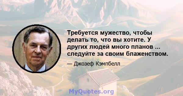 Требуется мужество, чтобы делать то, что вы хотите. У других людей много планов ... следуйте за своим блаженством.