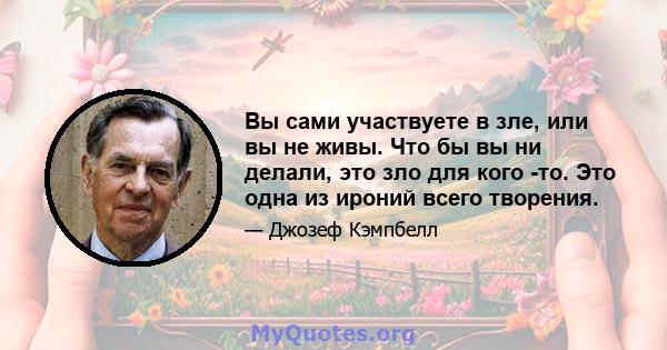 Вы сами участвуете в зле, или вы не живы. Что бы вы ни делали, это зло для кого -то. Это одна из ироний всего творения.