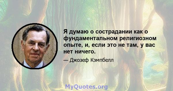 Я думаю о сострадании как о фундаментальном религиозном опыте, и, если это не там, у вас нет ничего.