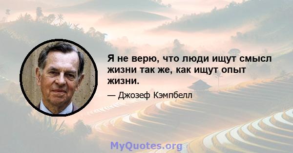 Я не верю, что люди ищут смысл жизни так же, как ищут опыт жизни.