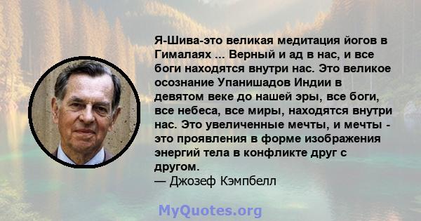 Я-Шива-это великая медитация йогов в Гималаях ... Верный и ад в нас, и все боги находятся внутри нас. Это великое осознание Упанишадов Индии в девятом веке до нашей эры, все боги, все небеса, все миры, находятся внутри