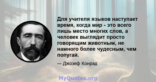 Для учителя языков наступает время, когда мир - это всего лишь место многих слов, а человек выглядит просто говорящим животным, не намного более чудесным, чем попугай.