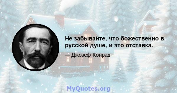 Не забывайте, что божественно в русской душе, и это отставка.