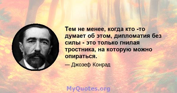 Тем не менее, когда кто -то думает об этом, дипломатия без силы - это только гнилая тростника, на которую можно опираться.