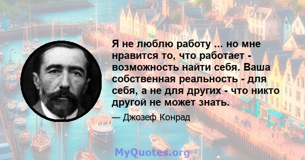 Я не люблю работу ... но мне нравится то, что работает - возможность найти себя. Ваша собственная реальность - для себя, а не для других - что никто другой не может знать.