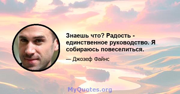 Знаешь что? Радость - единственное руководство. Я собираюсь повеселиться.