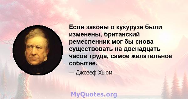 Если законы о кукурузе были изменены, британский ремесленник мог бы снова существовать на двенадцать часов труда, самое желательное событие.