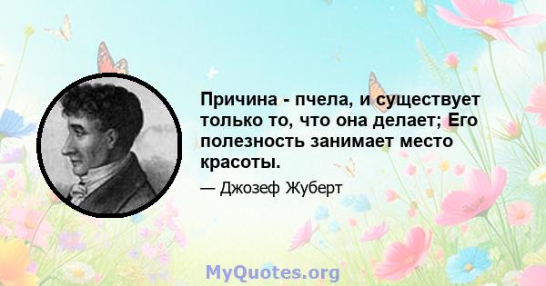 Причина - пчела, и существует только то, что она делает; Его полезность занимает место красоты.