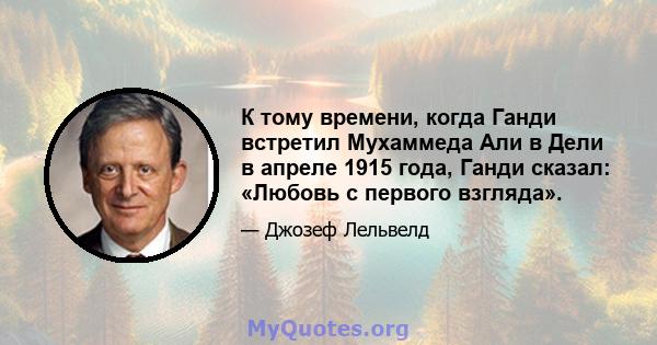 К тому времени, когда Ганди встретил Мухаммеда Али в Дели в апреле 1915 года, Ганди сказал: «Любовь с первого взгляда».