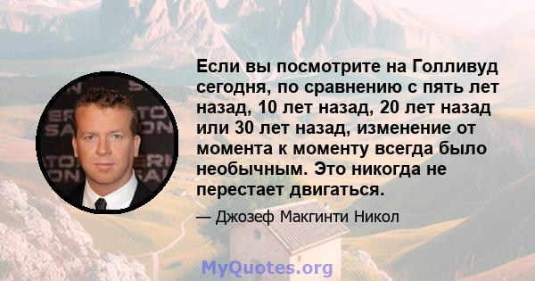 Если вы посмотрите на Голливуд сегодня, по сравнению с пять лет назад, 10 лет назад, 20 лет назад или 30 лет назад, изменение от момента к моменту всегда было необычным. Это никогда не перестает двигаться.