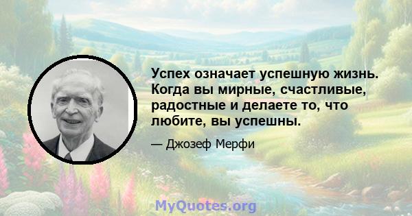 Успех означает успешную жизнь. Когда вы мирные, счастливые, радостные и делаете то, что любите, вы успешны.