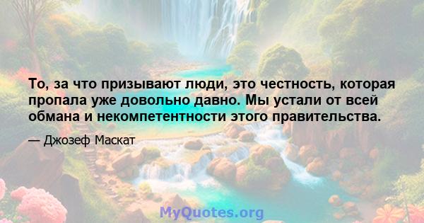 То, за что призывают люди, это честность, которая пропала уже довольно давно. Мы устали от всей обмана и некомпетентности этого правительства.