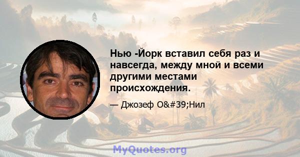 Нью -Йорк вставил себя раз и навсегда, между мной и всеми другими местами происхождения.