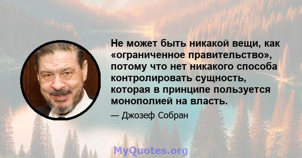 Не может быть никакой вещи, как «ограниченное правительство», потому что нет никакого способа контролировать сущность, которая в принципе пользуется монополией на власть.