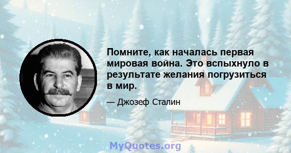 Помните, как началась первая мировая война. Это вспыхнуло в результате желания погрузиться в мир.