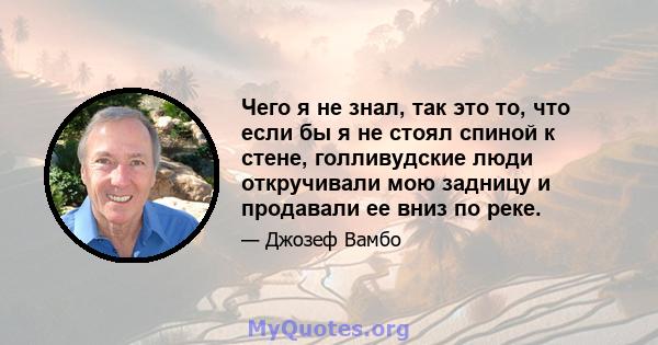 Чего я не знал, так это то, что если бы я не стоял спиной к стене, голливудские люди откручивали мою задницу и продавали ее вниз по реке.