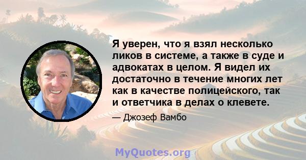 Я уверен, что я взял несколько ликов в системе, а также в суде и адвокатах в целом. Я видел их достаточно в течение многих лет как в качестве полицейского, так и ответчика в делах о клевете.