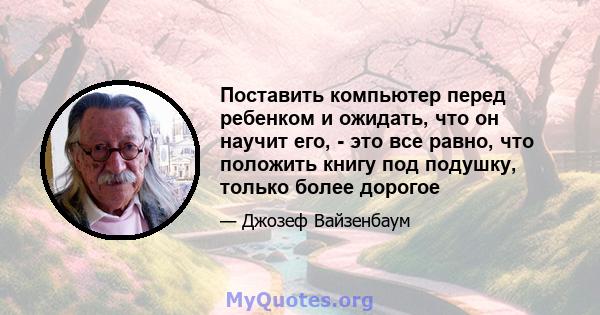 Поставить компьютер перед ребенком и ожидать, что он научит его, - это все равно, что положить книгу под подушку, только более дорогое