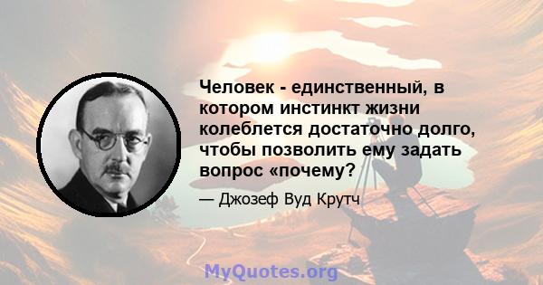 Человек - единственный, в котором инстинкт жизни колеблется достаточно долго, чтобы позволить ему задать вопрос «почему?