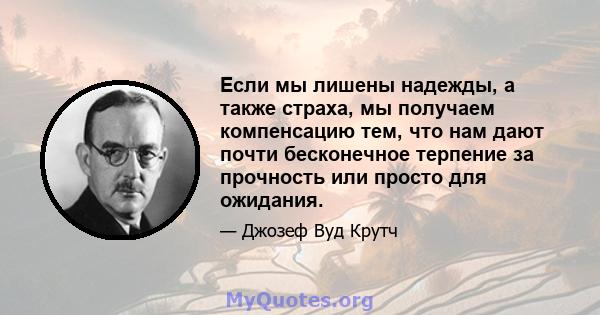 Если мы лишены надежды, а также страха, мы получаем компенсацию тем, что нам дают почти бесконечное терпение за прочность или просто для ожидания.