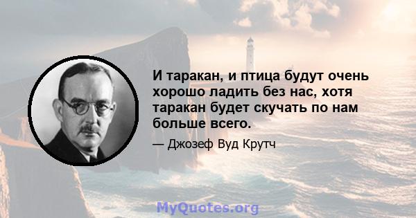 И таракан, и птица будут очень хорошо ладить без нас, хотя таракан будет скучать по нам больше всего.