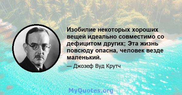 Изобилие некоторых хороших вещей идеально совместимо со дефицитом других; Эта жизнь повсюду опасна, человек везде маленький.