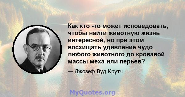 Как кто -то может исповедовать, чтобы найти животную жизнь интересной, но при этом восхищать удивление чудо любого животного до кровавой массы меха или перьев?