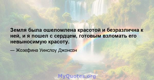 Земля была ошеломлена красотой и безразлична к ней, и я пошел с сердцем, готовым взломать его невыносимую красоту.