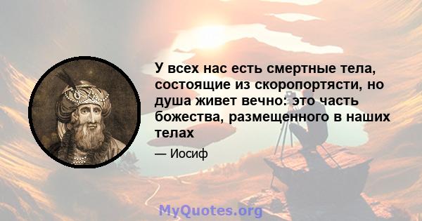 У всех нас есть смертные тела, состоящие из скоропортясти, но душа живет вечно: это часть божества, размещенного в наших телах