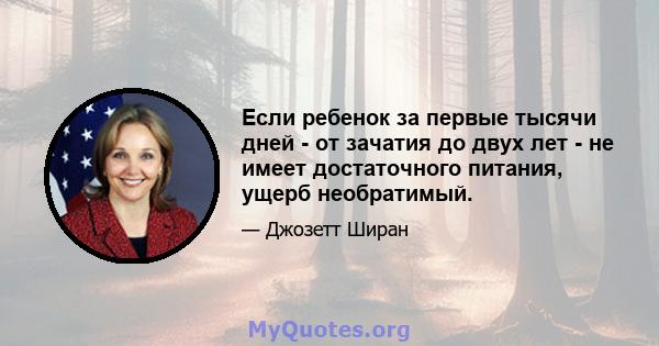 Если ребенок за первые тысячи дней - от зачатия до двух лет - не имеет достаточного питания, ущерб необратимый.