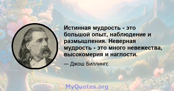 Истинная мудрость - это большой опыт, наблюдение и размышления. Неверная мудрость - это много невежества, высокомерия и наглости.