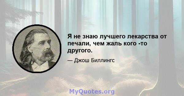 Я не знаю лучшего лекарства от печали, чем жаль кого -то другого.