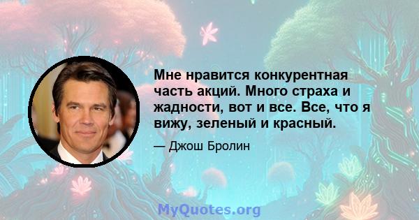 Мне нравится конкурентная часть акций. Много страха и жадности, вот и все. Все, что я вижу, зеленый и красный.