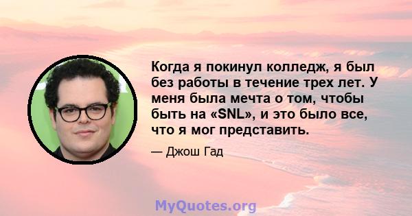 Когда я покинул колледж, я был без работы в течение трех лет. У меня была мечта о том, чтобы быть на «SNL», и это было все, что я мог представить.