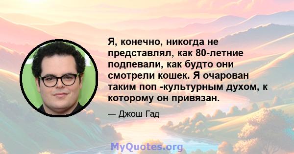 Я, конечно, никогда не представлял, как 80-летние подпевали, как будто они смотрели кошек. Я очарован таким поп -культурным духом, к которому он привязан.