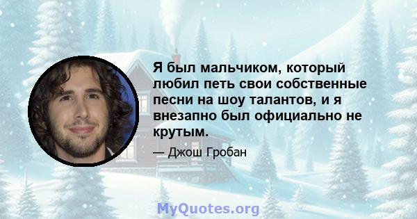 Я был мальчиком, который любил петь свои собственные песни на шоу талантов, и я внезапно был официально не крутым.