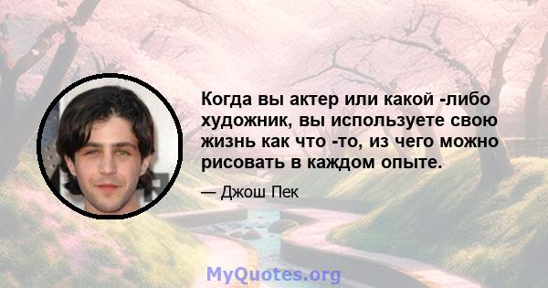 Когда вы актер или какой -либо художник, вы используете свою жизнь как что -то, из чего можно рисовать в каждом опыте.