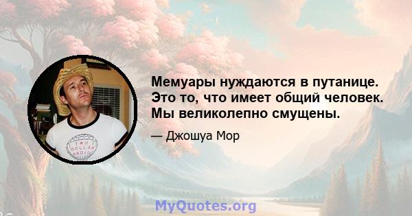 Мемуары нуждаются в путанице. Это то, что имеет общий человек. Мы великолепно смущены.