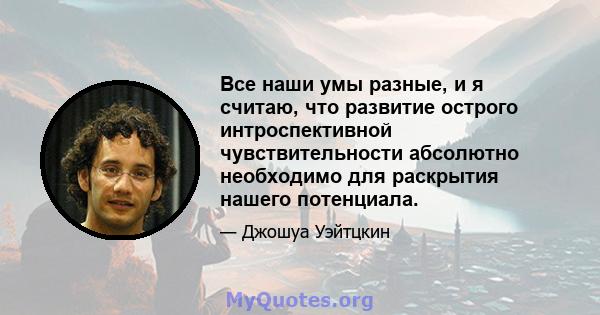 Все наши умы разные, и я считаю, что развитие острого интроспективной чувствительности абсолютно необходимо для раскрытия нашего потенциала.