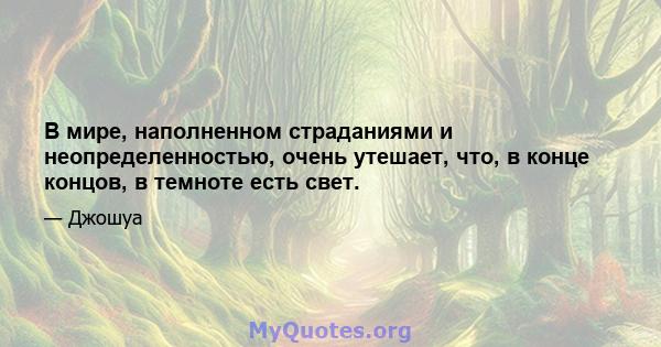 В мире, наполненном страданиями и неопределенностью, очень утешает, что, в конце концов, в темноте есть свет.