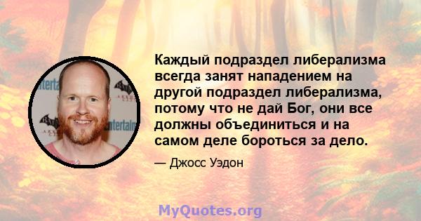 Каждый подраздел либерализма всегда занят нападением на другой подраздел либерализма, потому что не дай Бог, они все должны объединиться и на самом деле бороться за дело.