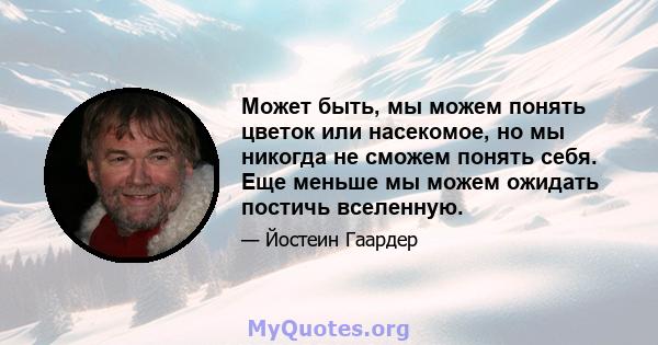 Может быть, мы можем понять цветок или насекомое, но мы никогда не сможем понять себя. Еще меньше мы можем ожидать постичь вселенную.