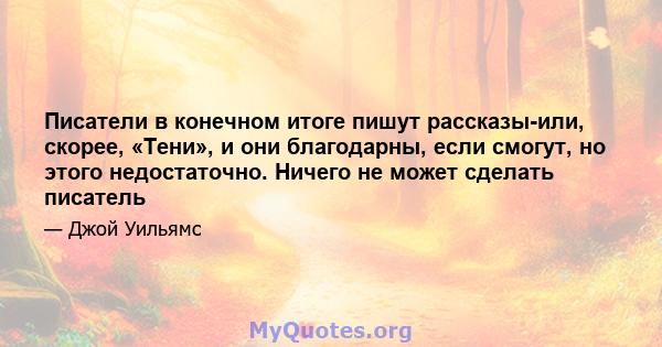 Писатели в конечном итоге пишут рассказы-или, скорее, «Тени», и они благодарны, если смогут, но этого недостаточно. Ничего не может сделать писатель