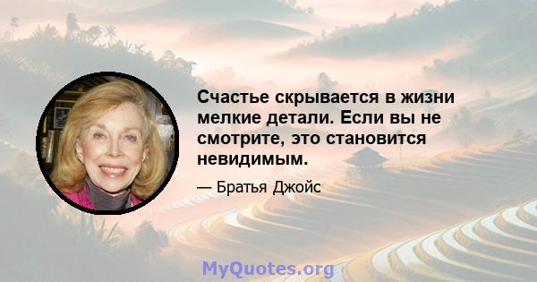 Счастье скрывается в жизни мелкие детали. Если вы не смотрите, это становится невидимым.