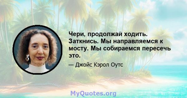 Чери, продолжай ходить. Заткнись. Мы направляемся к мосту. Мы собираемся пересечь это.