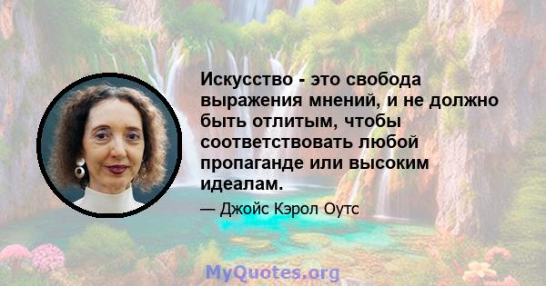 Искусство - это свобода выражения мнений, и не должно быть отлитым, чтобы соответствовать любой пропаганде или высоким идеалам.