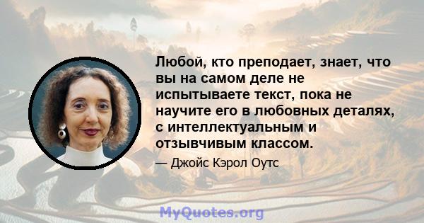 Любой, кто преподает, знает, что вы на самом деле не испытываете текст, пока не научите его в любовных деталях, с интеллектуальным и отзывчивым классом.