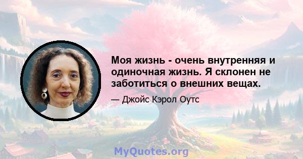 Моя жизнь - очень внутренняя и одиночная жизнь. Я склонен не заботиться о внешних вещах.